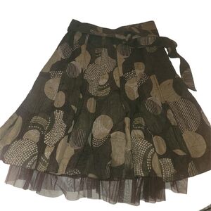 Lola & Liza Brown Circle Print Ruffled Hemline Midi Skirt